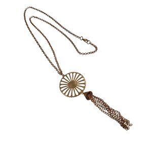 Vintage Goldtone Flower Pendant Necklace Chain Tassel Lobster Clasp 28 In Length